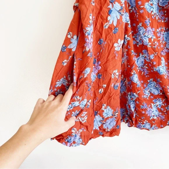 Free People Lorretta pop Print Tunic blouse long sleeve floral ruffle oversized - Picture 12 of 15